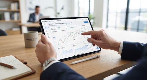 Financial charts being reviewed on a tablet